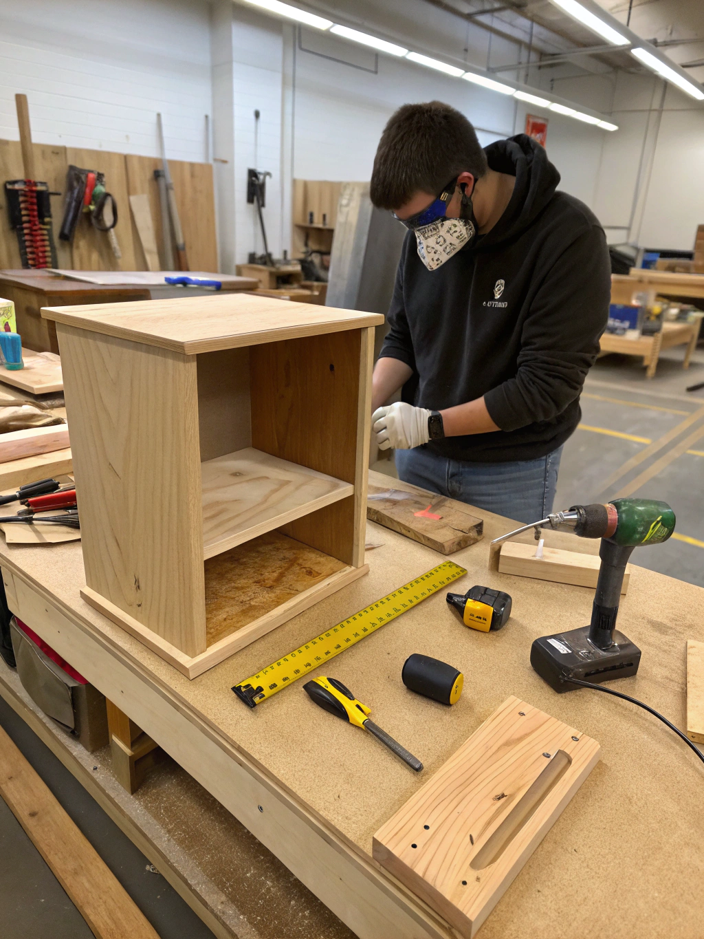 DIY Wooden Nightstand: 7 Easy hack to Build Your Own! 3 Building a DIY wooden nightstand; tools and materials in a workshop in Denver.