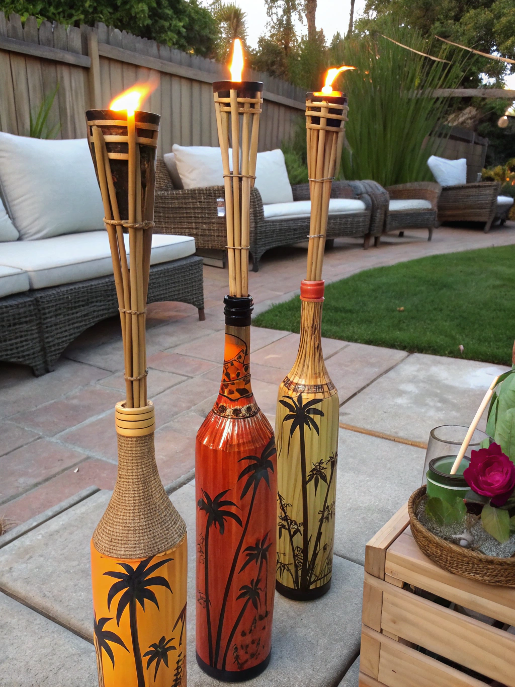 DIY Tiki Torches for Patio: 5 Easy Steps to Light Up Your Space 2 Crafting tiki torches from bottles with bamboo sticks for San Diego patio décor.
