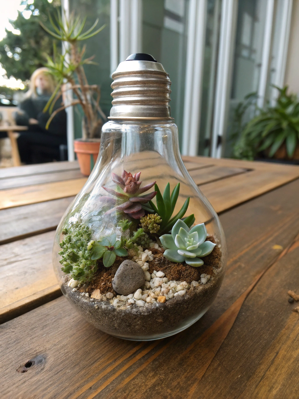 How to Repurpose Old Light Bulbs: 5 Creative Ideas 3 Repurposed light bulb planter with succulents, showcasing eco-friendly home decor ideas.