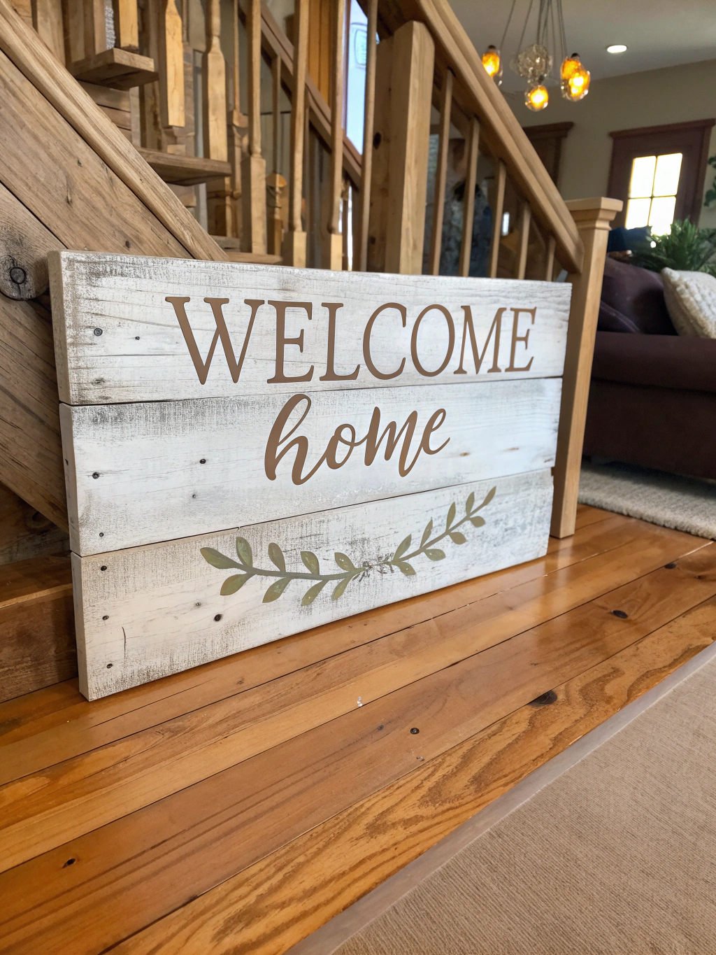 The final stunning DIY farmhouse sign displayed beautifully in a home setting.
