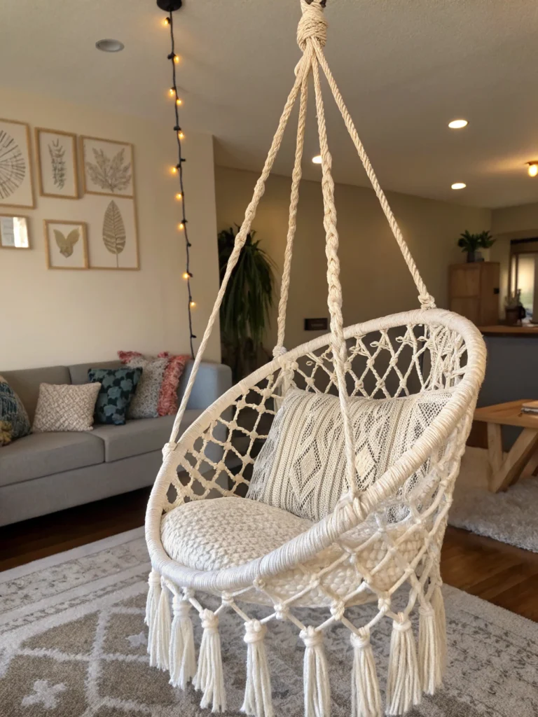 DIY macramé chair project, step-by-step guide, handmade home decor.