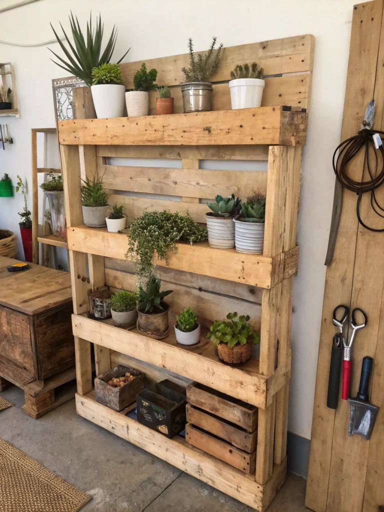 "Rustic pallet wood bookshelf showcasing DIY craftsmanship and creativity in home decor projects."