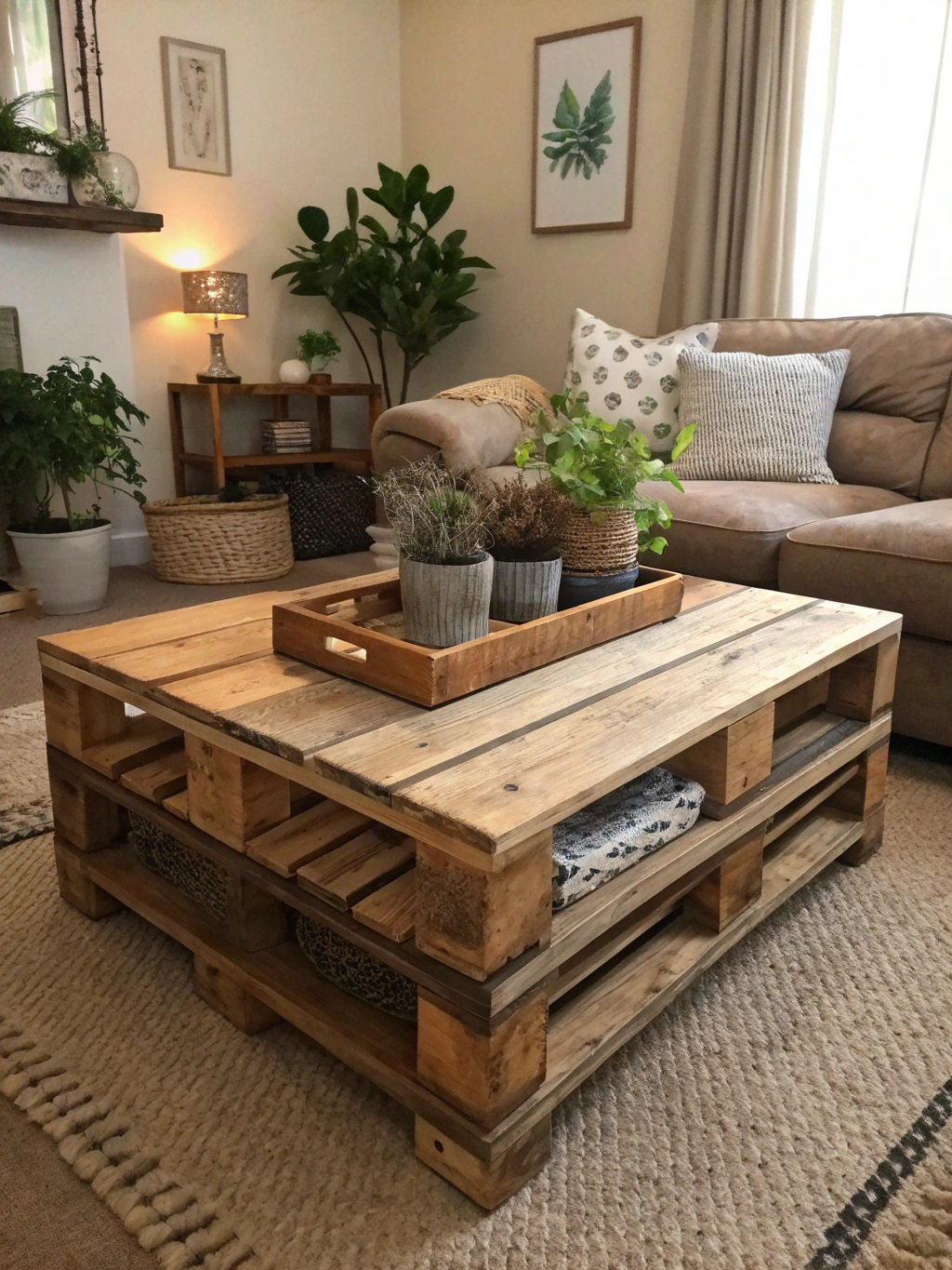DIY Pallet Wood Projects: 7 Best Ideas You Can Build 4 Beautifully finished DIY pallet wood shelf displaying decorative items.