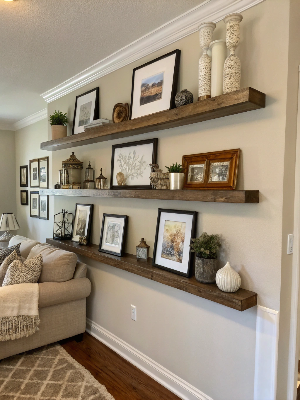 DIY Picture Ledge Shelf: 5 Easy Steps to Create Your Own! 8 The final result: a beautifully styled DIY picture ledge shelf enhancing home decor.