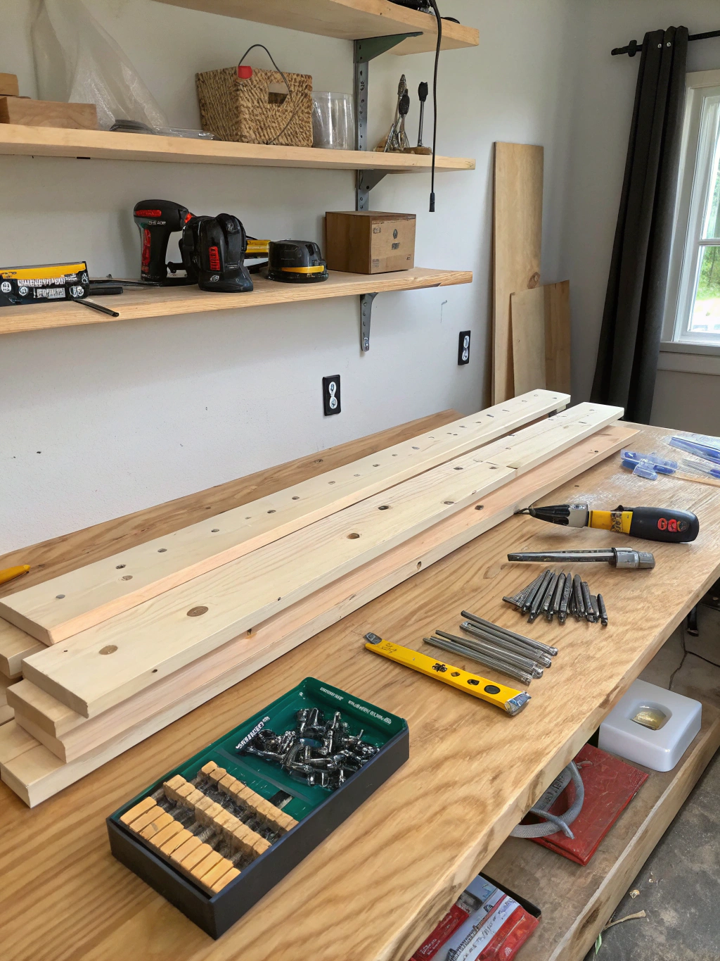 DIY Picture Ledge Shelf: 5 Easy Steps to Create Your Own! 2 Materials and tools needed for a DIY picture ledge shelf project laid out.