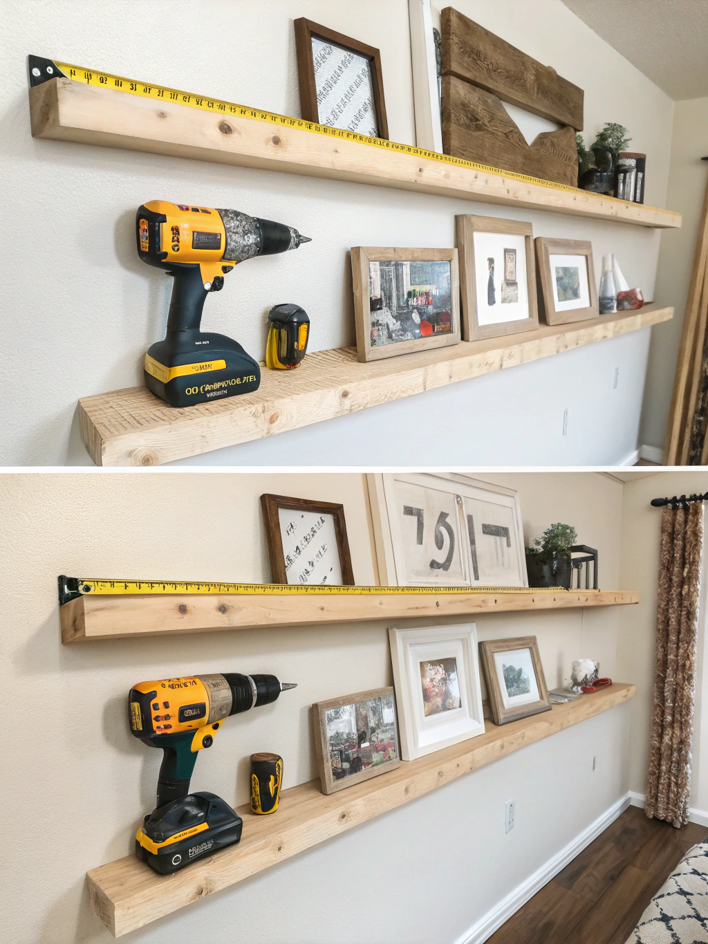 DIY Picture Ledge Shelf: 5 Easy Steps to Create Your Own! 3 Step 1: Measuring and cutting wood for the DIY picture ledge shelf.