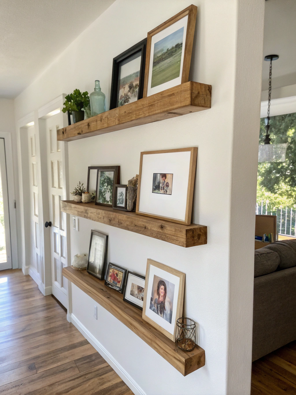 DIY Picture Ledge Shelf: 5 Easy Steps to Create Your Own! 1 A beautifully styled DIY picture ledge shelf displaying photos and decor.
