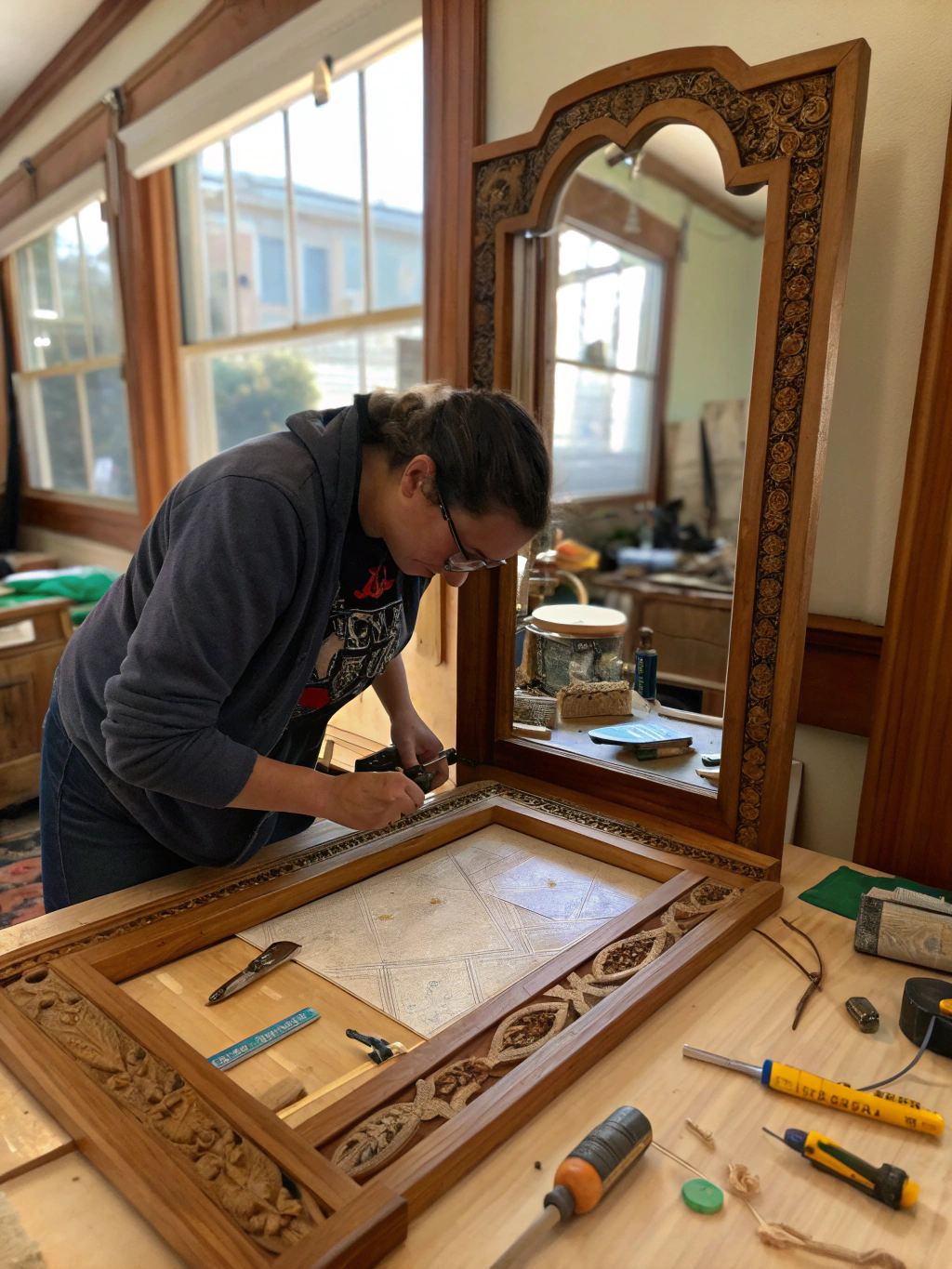 DIY Wooden Mirror Frame: How to Create best One in 5 Simple Steps 3 Step 1 of DIY wooden mirror frame: Measuring the mirror dimensions accurately with a tape measure.