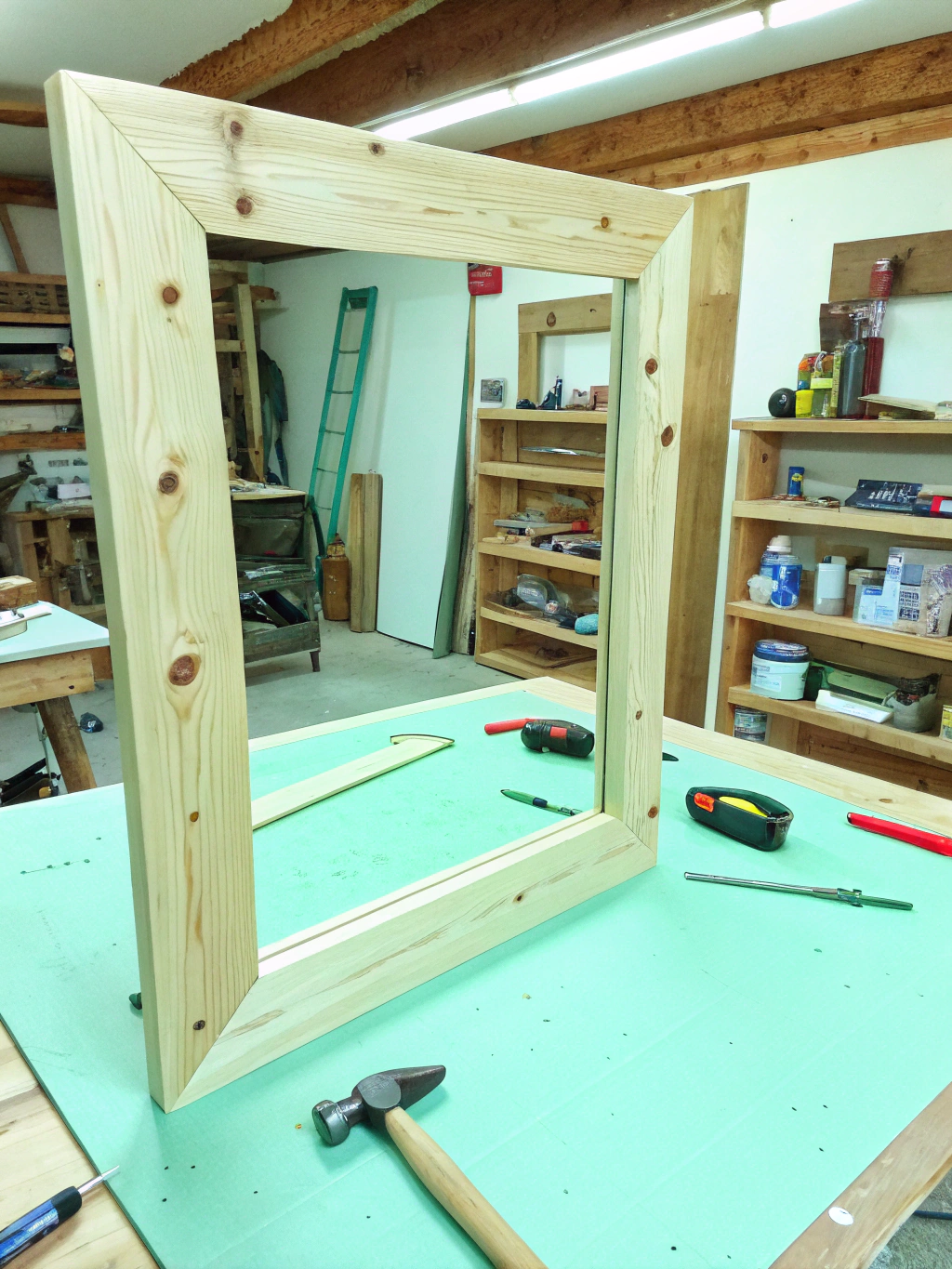 DIY Wooden Mirror Frame: How to Create best One in 5 Simple Steps 1 Finished DIY wooden mirror frame hanging on a well-lit wall, showcasing its design.