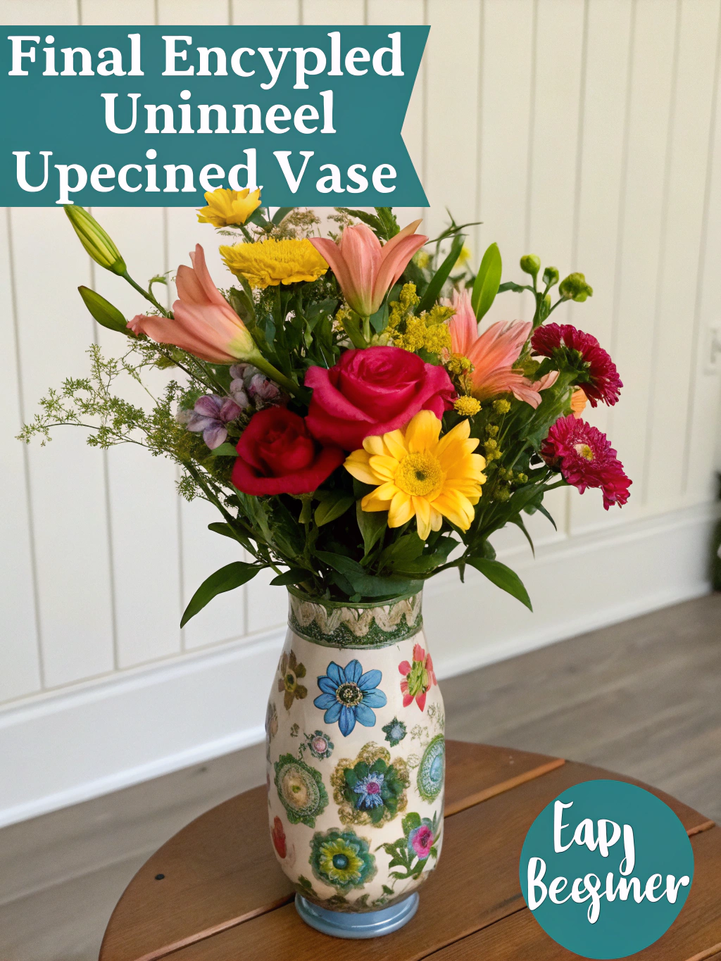 A styled shot showcasing several finished upcycled items: a painted tin can planter, a t-shirt tote bag, and a mason jar organizer.