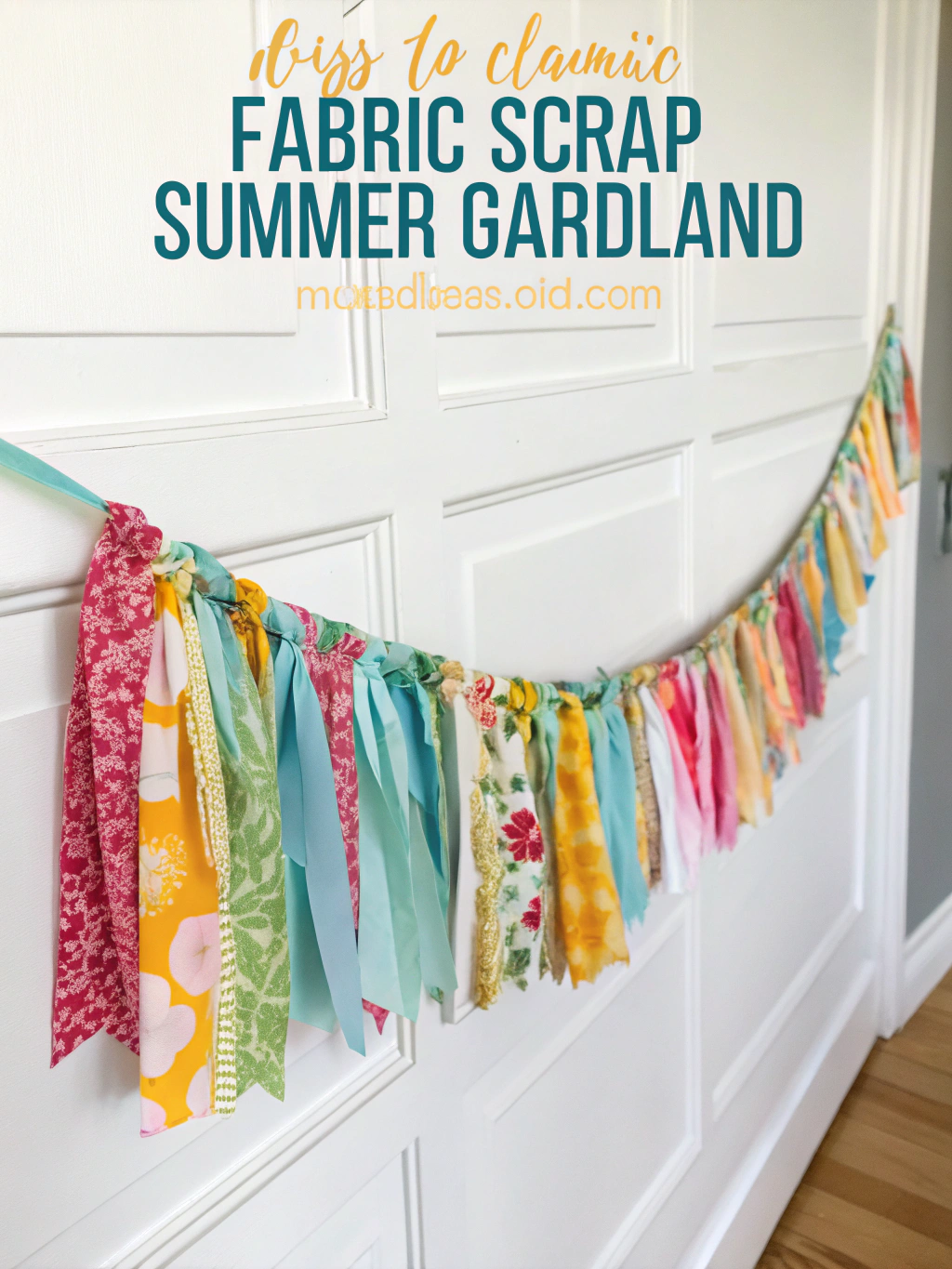 How to Make a DIY Fabric Scrap Summer Garland in 5 easy Steps 2 Step 1 of making a diy fabric scrap summer garland: Fabric strips sorted by color.