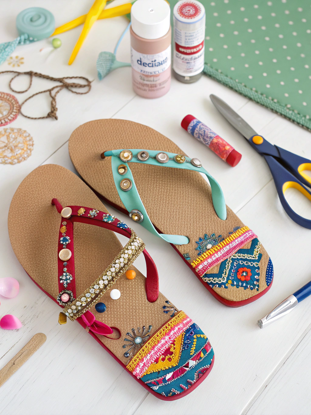 DIY Flip Flop Refashion: 5 Easy Steps to Chic Summer Footwear 1 Chic refashioned flip flops on a summer background