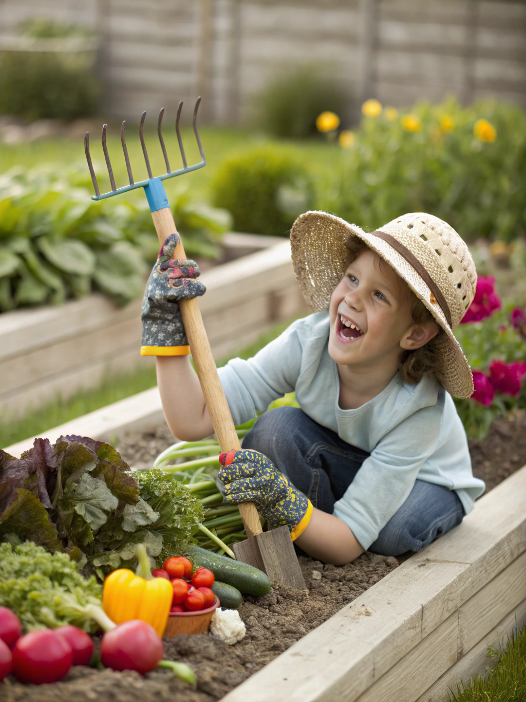 Happy kids using their homemade [diy kids gardening tools](https://www.fixdiy.site/holiday-diys/) in a sunny garden