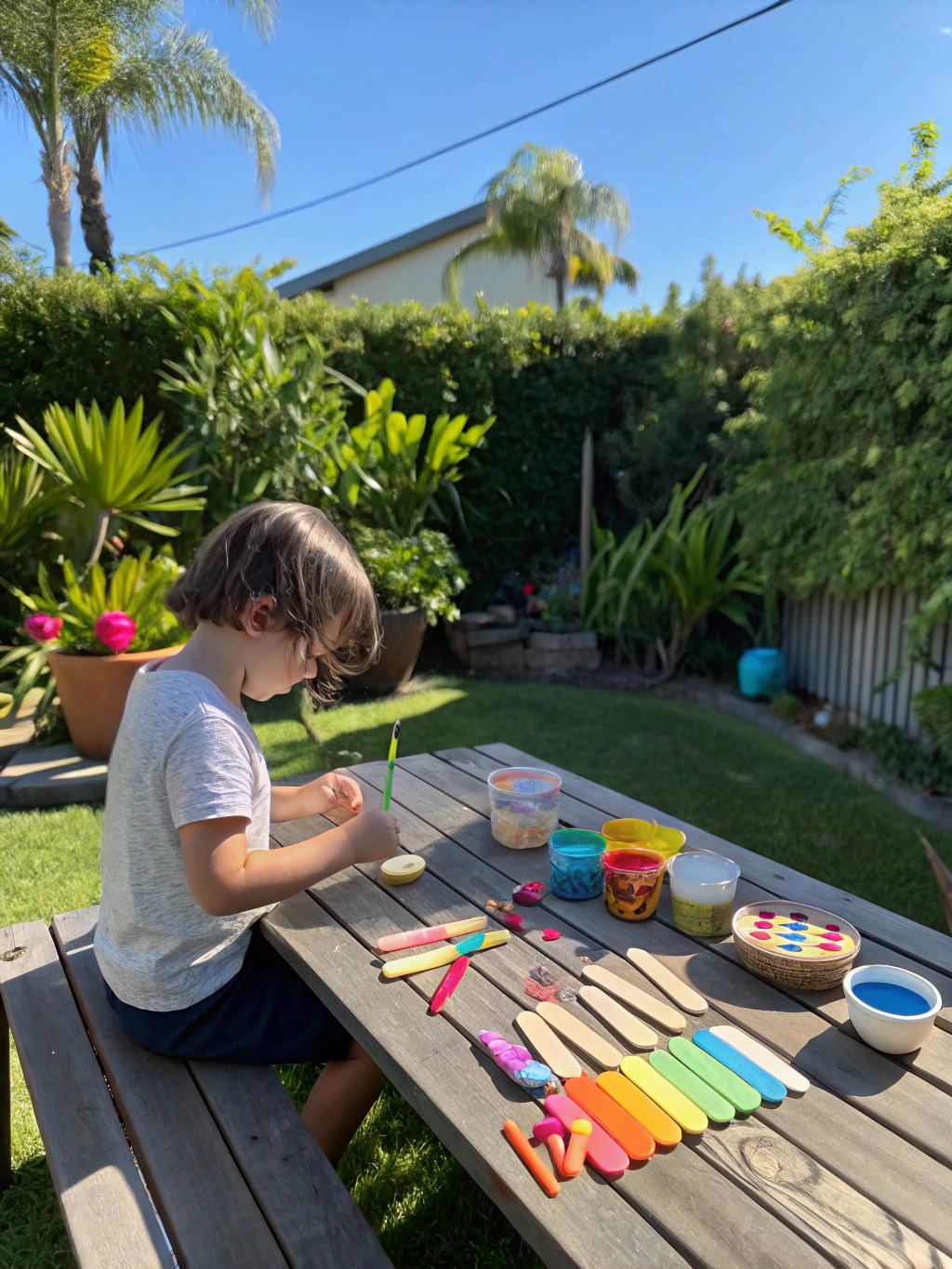 DIY Popsicle Stick Summer Crafts: 7 Easy Projects you need to do ! 3 Step 1 of DIY popsicle stick sunburst mirror: painting popsicle sticks yellow and orange.