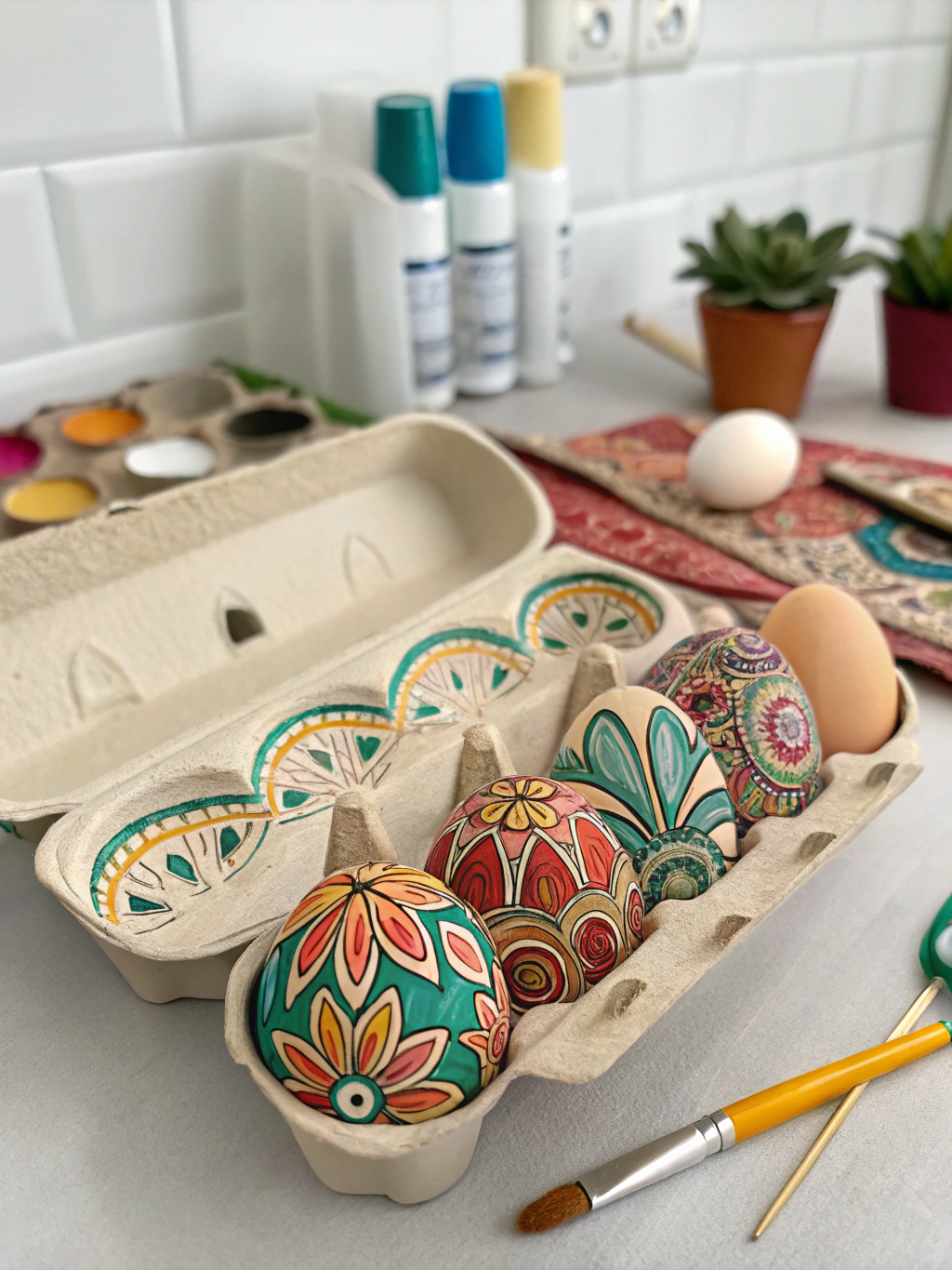 Egg Carton Crafts for Adults: 5 great Ideas to Try! 1 A stunning collection of various egg carton crafts for adults, showcasing flowers, organizers, and decor items.