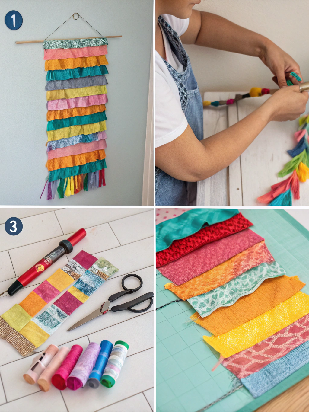 Step 1: Fabric pieces being cut into squares for no-sew coasters.
