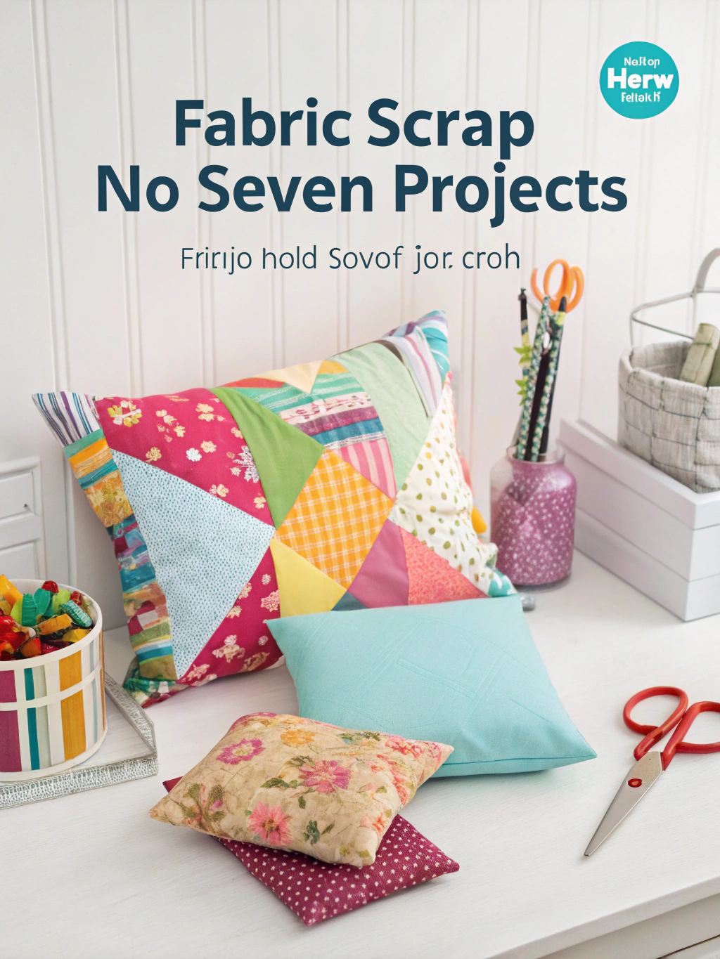 A vibrant collection of colorful fabric scraps, scissors, fabric glue, and other crafting supplies arranged neatly on a wooden table, ready for a no-sew project.