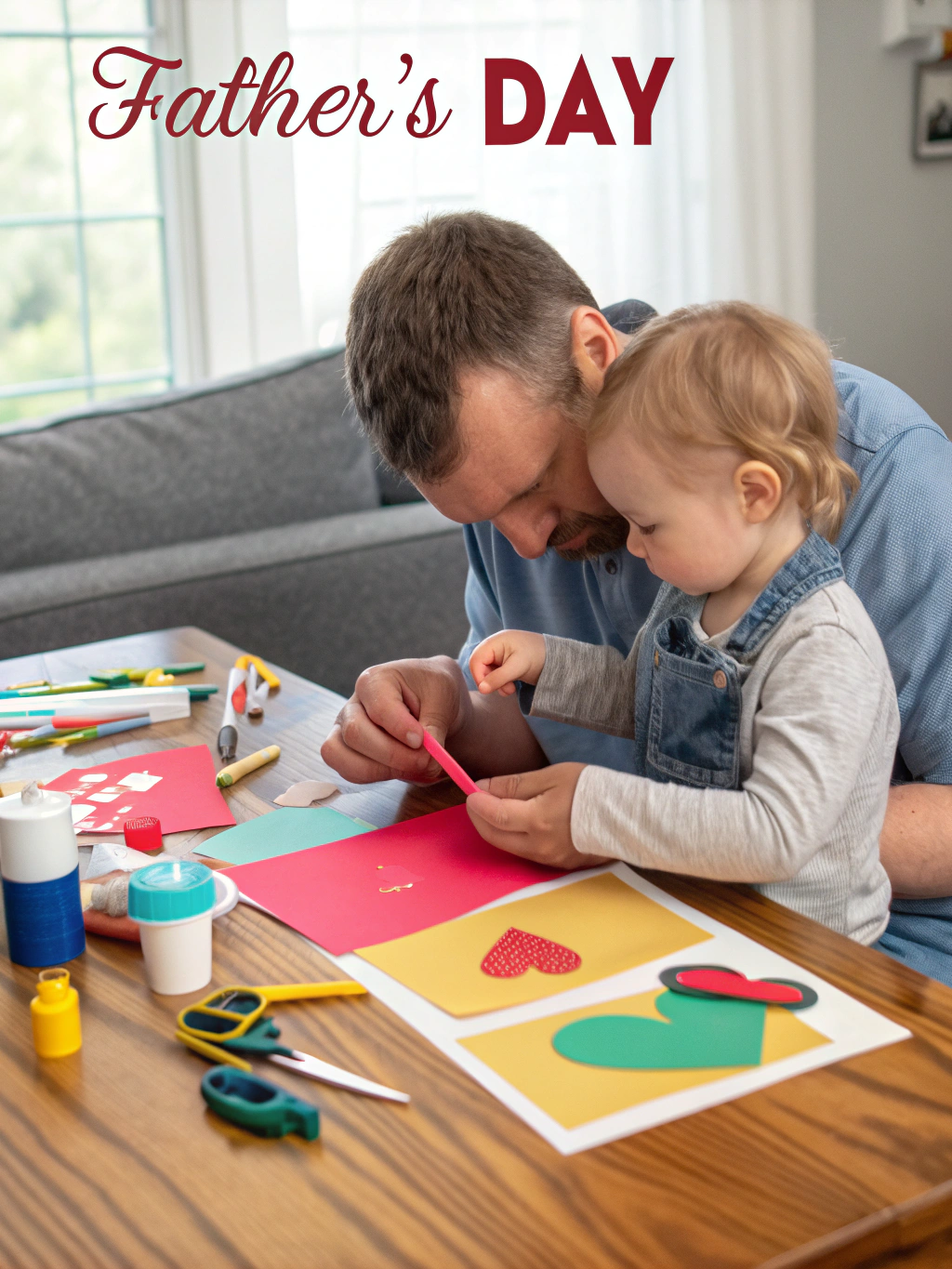 Father's Day crafts for toddlers DIY hero image featuring colorful handprints and craft supplies