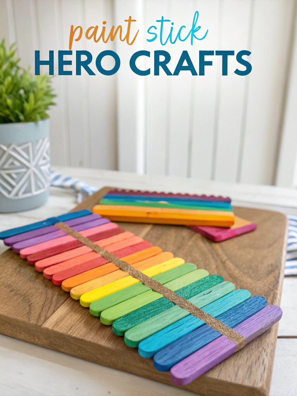 A vibrant collection of various completed paint stick crafts, showcasing their versatility and appeal.