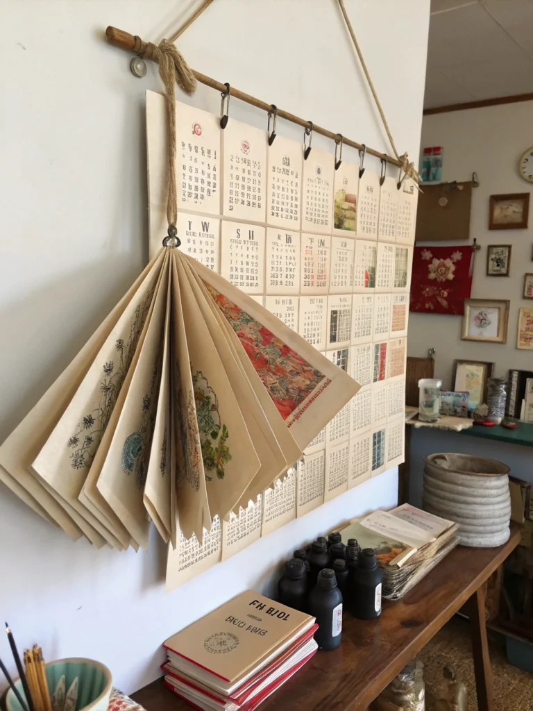 Repurposed calendar into vibrant wall art, showcasing creative DIY upcycling ideas in New York homes.