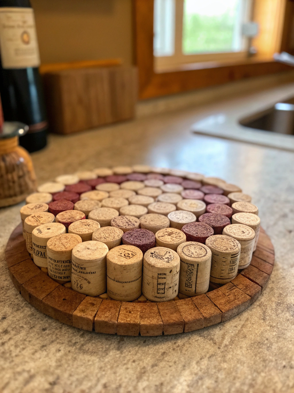 Completed wine cork trivet DIY ready for use