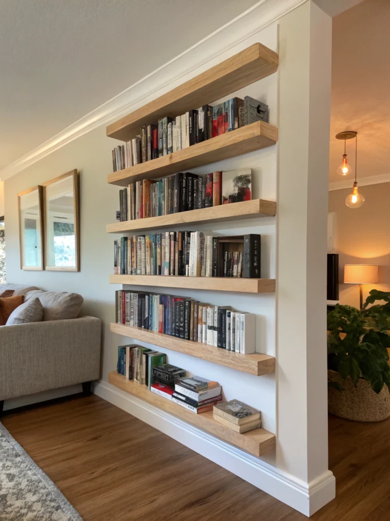 How to Create a Stunning DIY Floating Bookshelf in 5 Steps 3 DIY floating bookshelf creation guide with tools and materials laid out neatly on a wooden workspace.