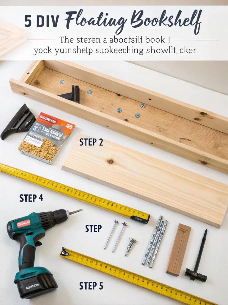 How to Create a Stunning DIY Floating Bookshelf in 5 Steps 2 DIY Floating Bookshelf tutorial in 5 steps, featuring tools and materials for a stunning home decor project.