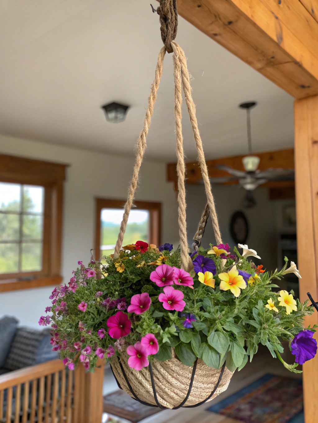 DIY Hanging Planter: 5 Best Ways to Brighten Your Space 3 The final result of the DIY hanging planter project, beautifully hung in a room with a leafy green plant inside.