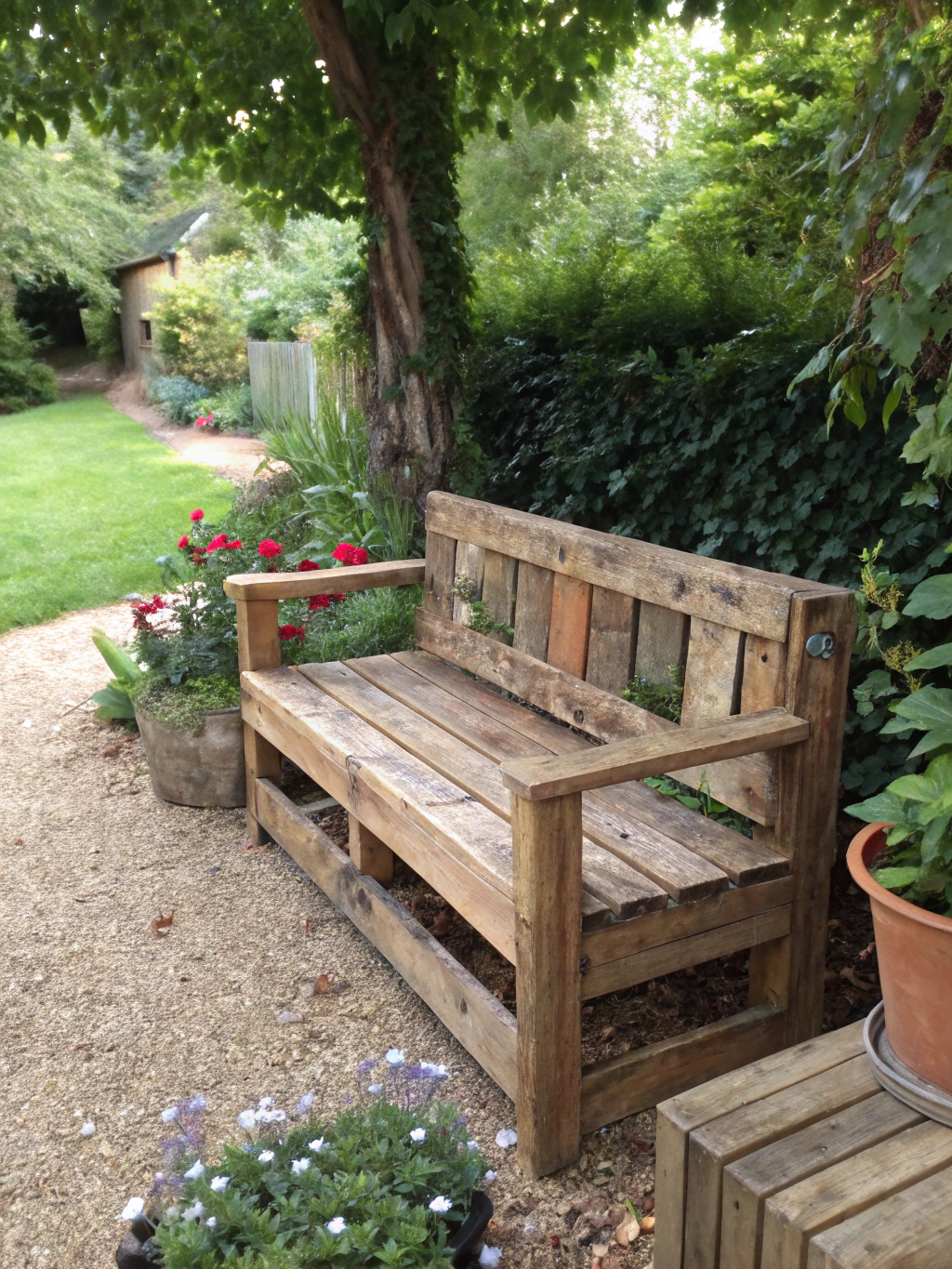 The completed [DIY pallet wood bench](https://www.fixdiy.site/home-decor/), beautifully finished and placed in a home setting.