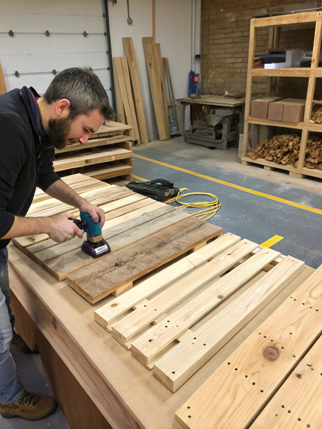 Step 3 of building a [DIY pallet wood bench](https://www.fixdiy.site/home-decor/): measuring and marking pallet wood for cutting.