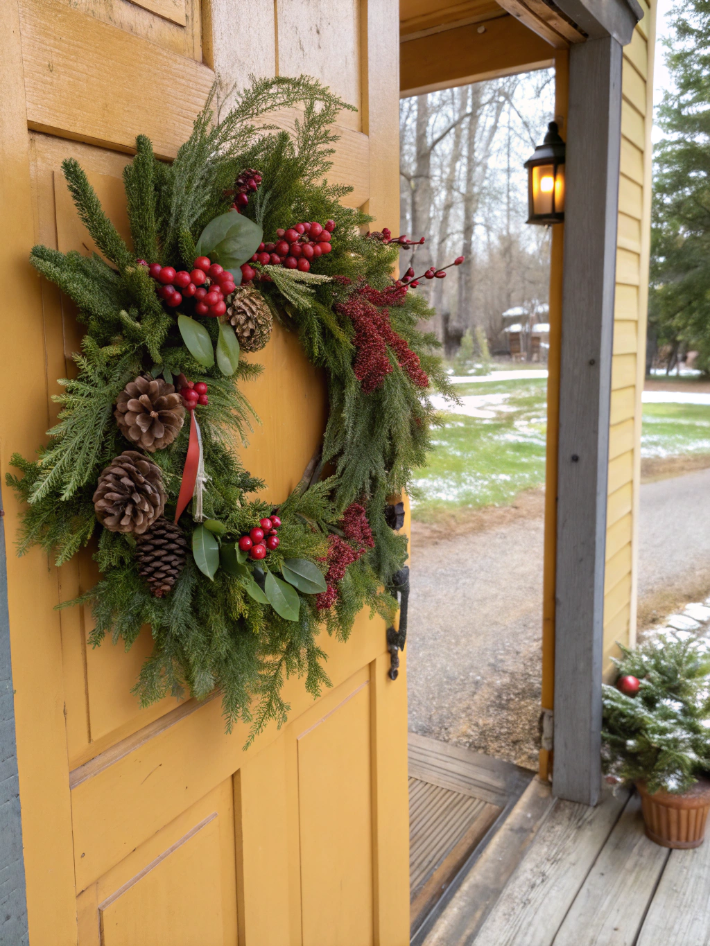 A beautiful, completed DIY seasonal wreath showcasing various crafting elements.