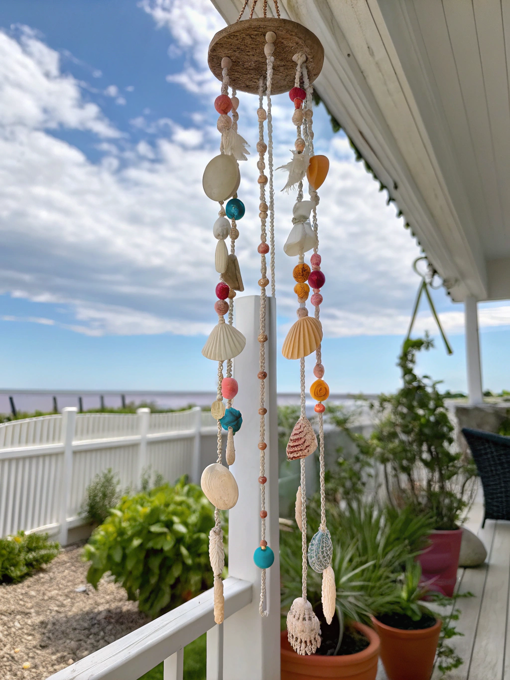 A collage showcasing several of the completed DIY beach craft projects, like a seashell wind chime, a driftwood photo frame, and a sea glass mosaic tray, beautifully displayed in a home setting.
