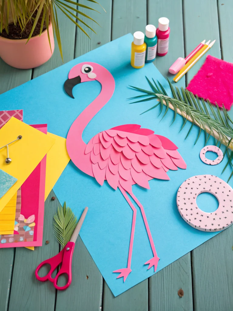 Colorful DIY flamingo craft projects for summer, perfect for creative home fun activities.