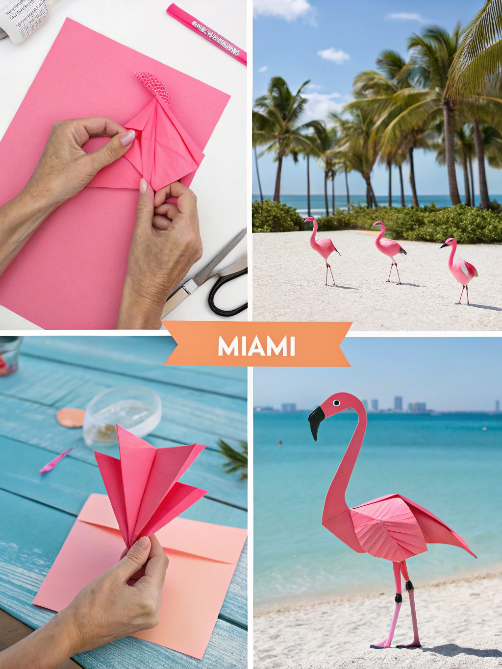 Step 1 of DIY Flamingo Crafts Summer: Felt pieces cut out for flamingo ornament.