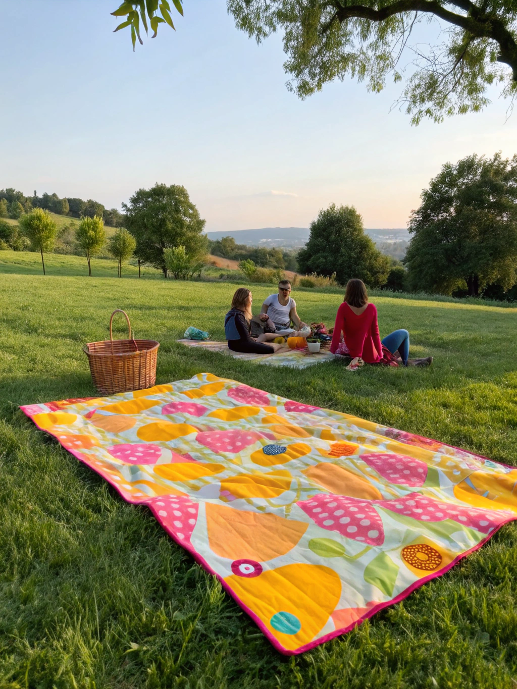DIY Picnic Blanket Tutorial: How to Craft Your Own in 7 Easy Steps! 3 Colorful DIY picnic blanket on grass, showcasing crafting materials used in a 7-step tutorial in Austin park.