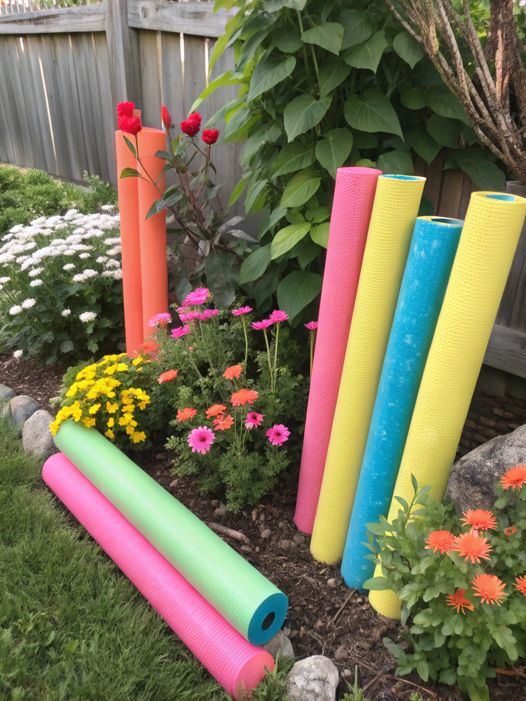 DIY Pool Noodle Crafts: 8 Easy Hack To-Make Summer Ideas! 4 A vibrant collection of completed DIY pool noodle crafts projects displayed together.