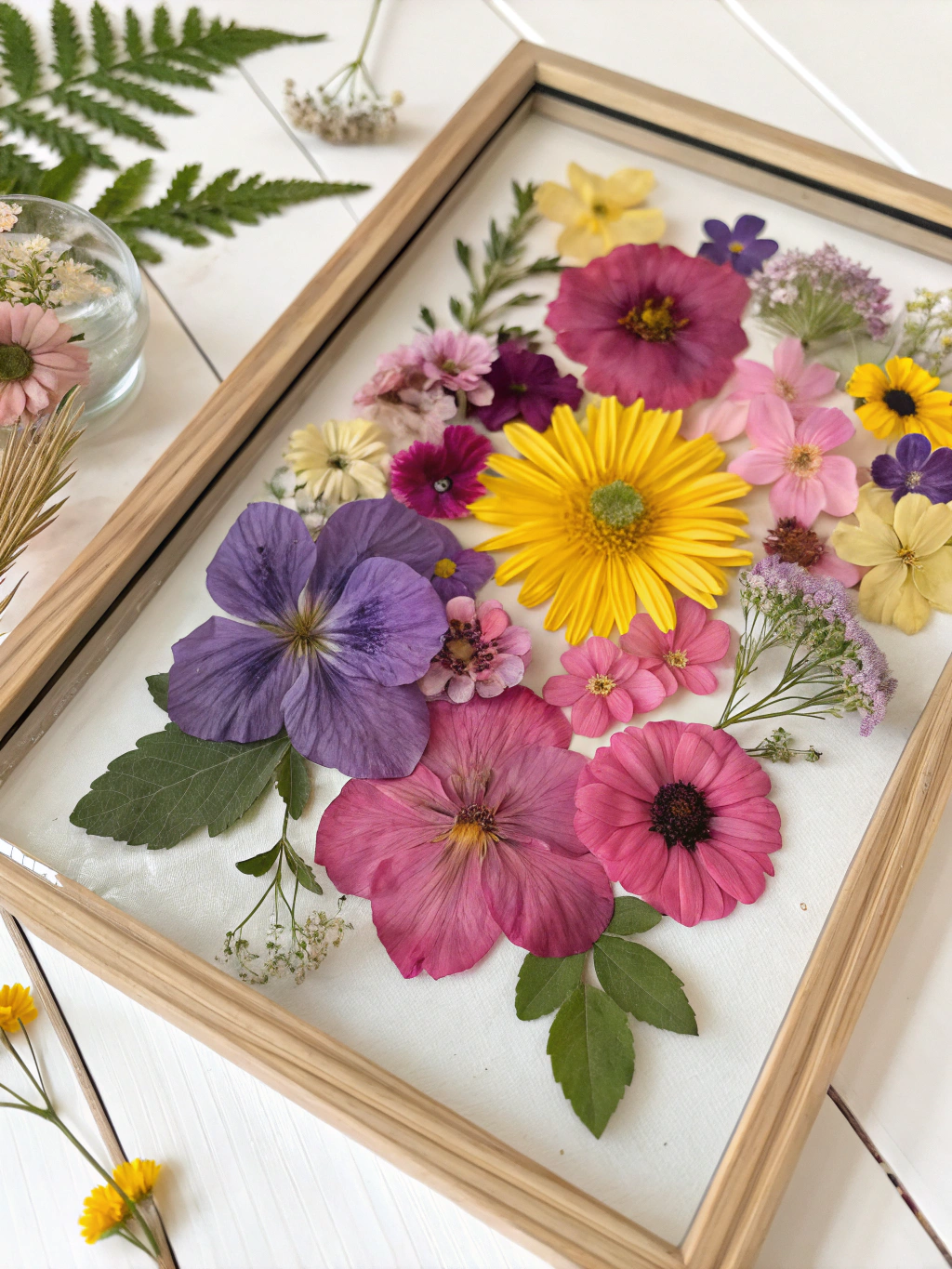 Stunning examples of DIY pressed flower art summer projects displayed beautifully.