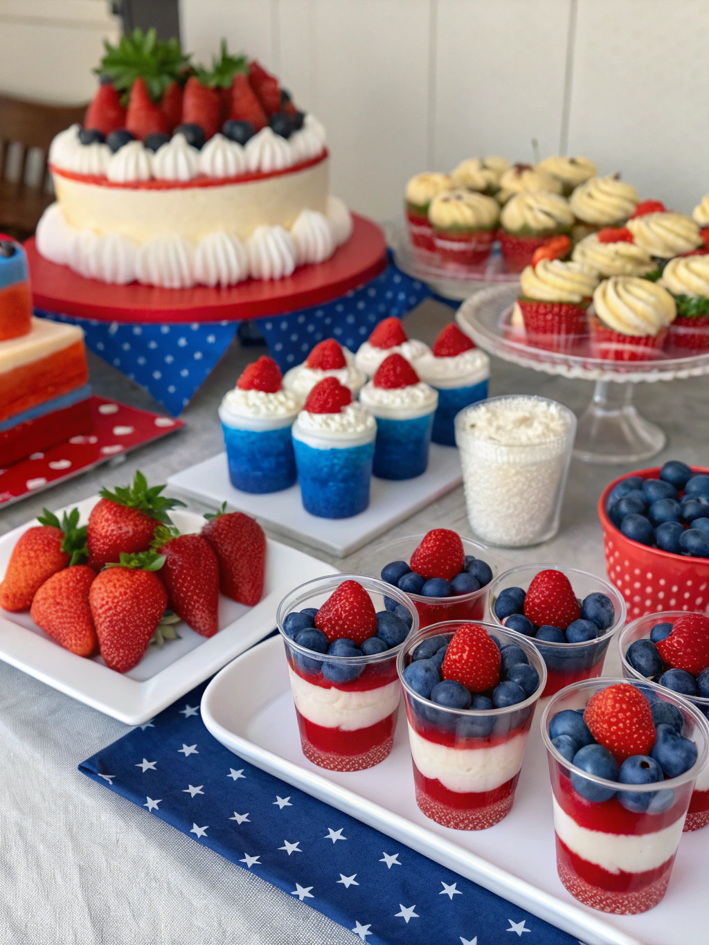 A stunning, perfectly layered red, white, and blue no-bake dessert, ready to be served.