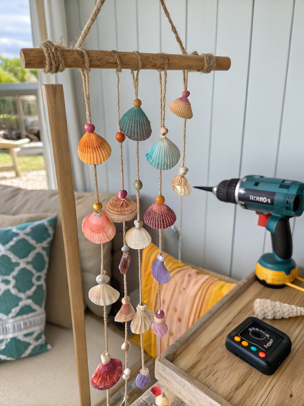 Step 1: Preparing seashells for the diy seashell wind chime Close-up of various seashells being cleaned and prepped for the diy seashell wind chime, some with small holes already drilled.