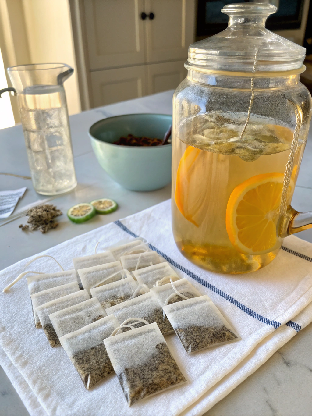 DIY Sun Tea Jar: 5 Simple Steps for Perfect Sunshine Brew 2 Ingredients and tools needed for a DIY sun tea jar, including a glass jar, tea bags, water, and optional sweetener.