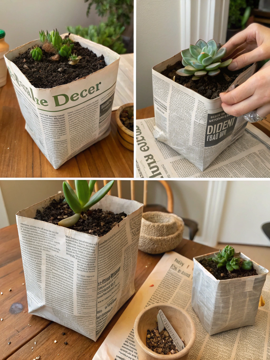 Step 1 of newspaper hat craft: A double spread of newspaper laid flat. Focus keyword: newspaper craft ideas easy.