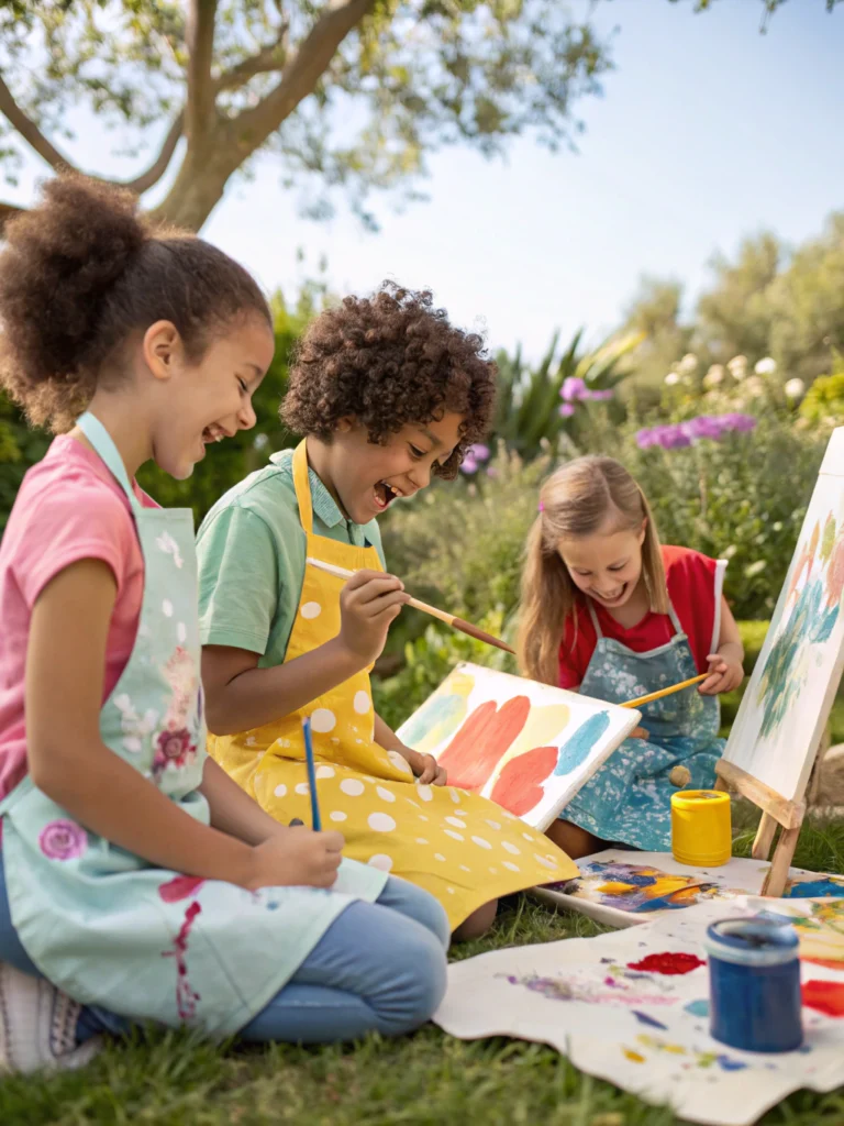 Kids enjoying creative summer DIY crafts outdoors in [Your Location]. Fun activities to beat summer boredom.