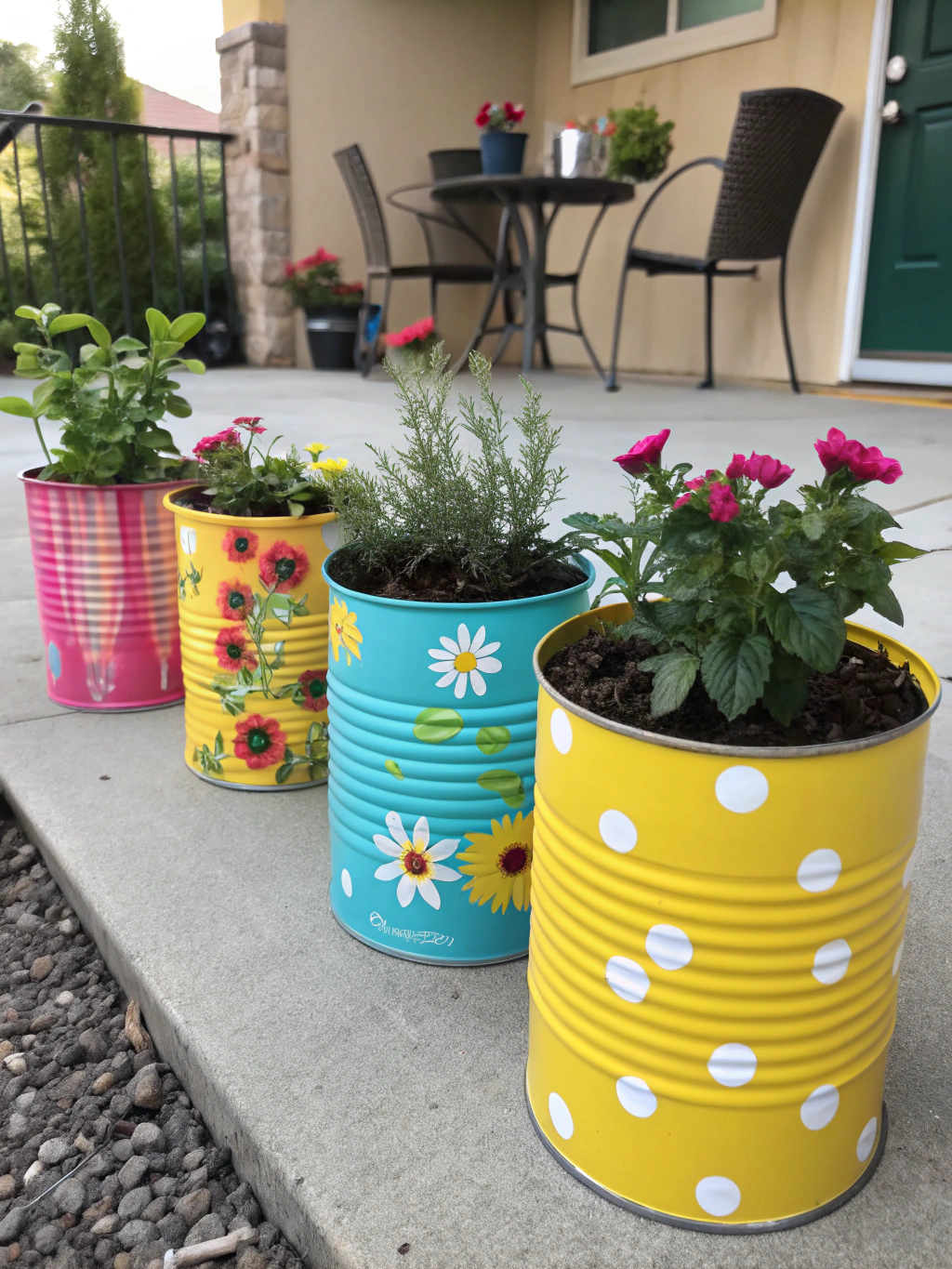 A montage of finished tin can upcycling projects, including planters, organizers, and luminaries, showcasing the versatility of tin can crafts.