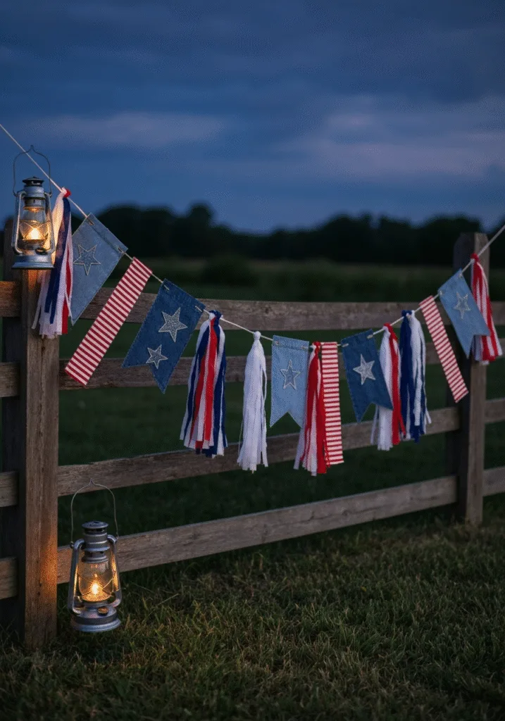 Handmade red, white, and blue 4th of July banner with stars, perfect for DIY Independence Day decorations in the USA.