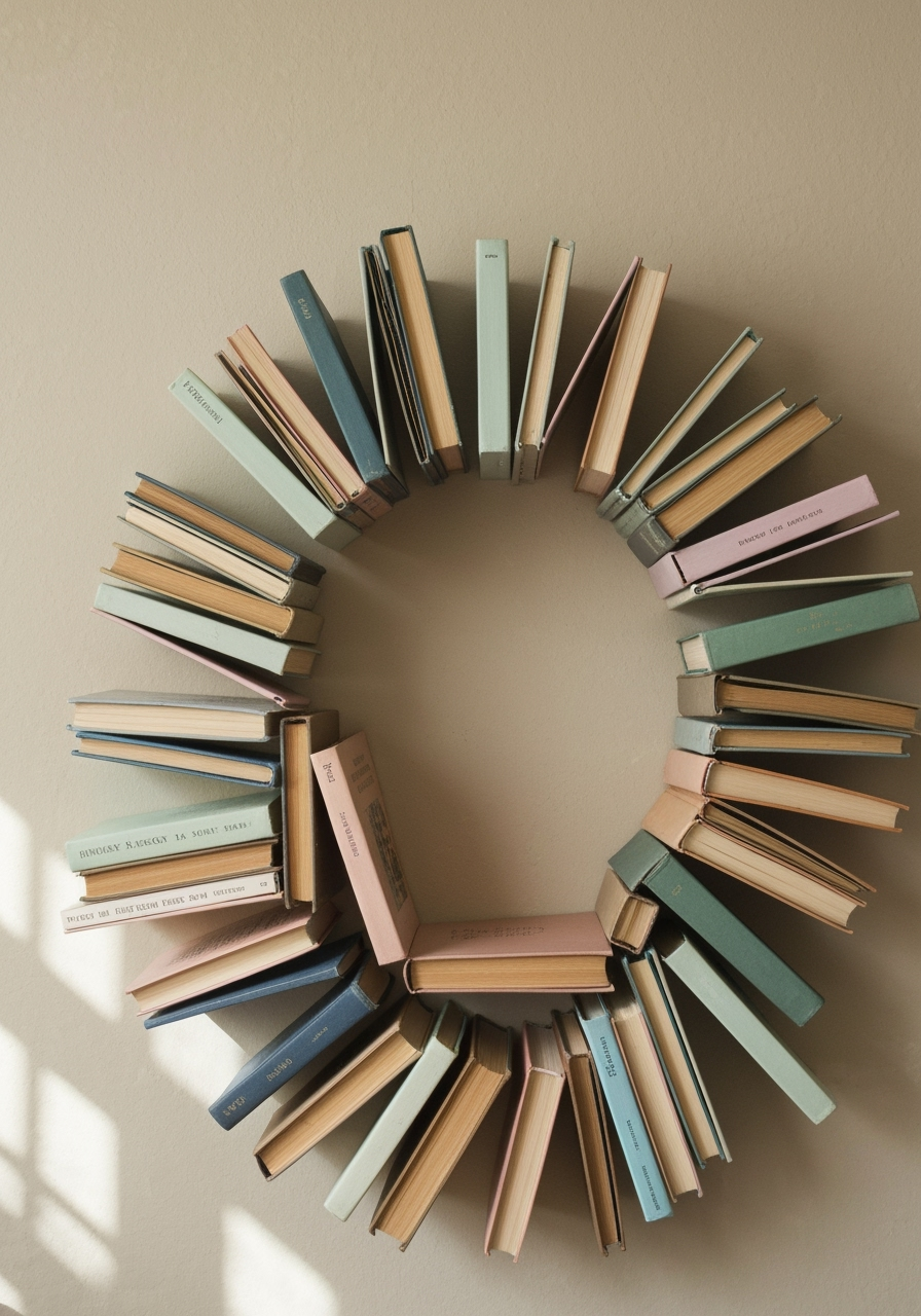 A close-up shot of the finished floating book shelf, beautifully styled with a small succulent and a pair of glasses resting on top of the stacked books.